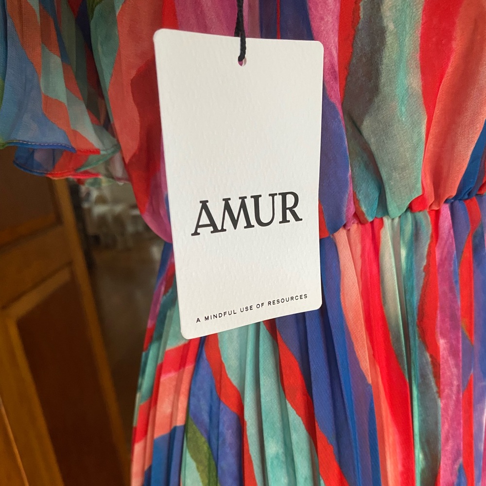 AMUR Luisa Pleated Striped Midi Dress size 2 - Picture 12 of 16